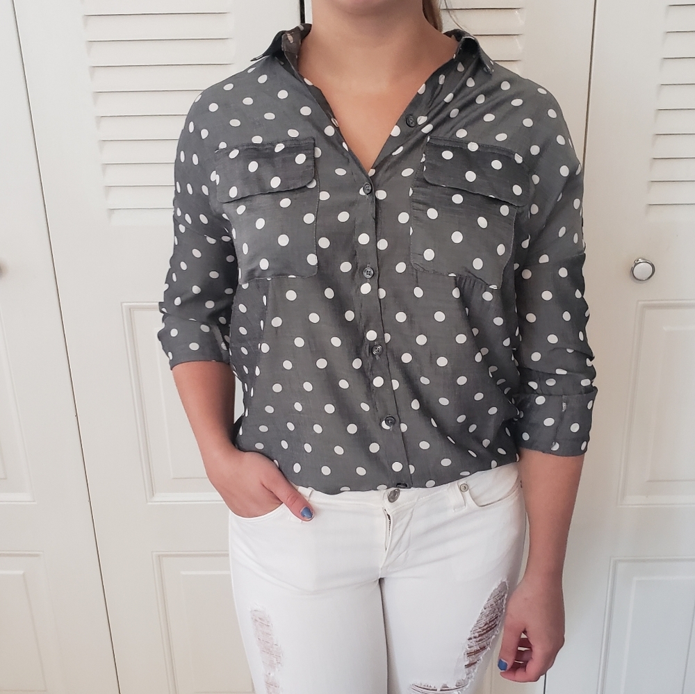 Express Portofino Slim Polka Dot Blouse
